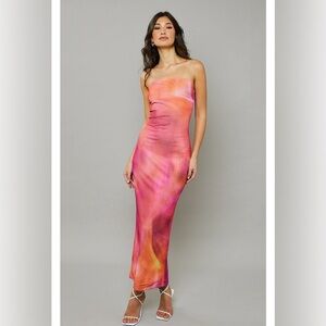Pink Multi Mesh Bandeau Maxi Dress